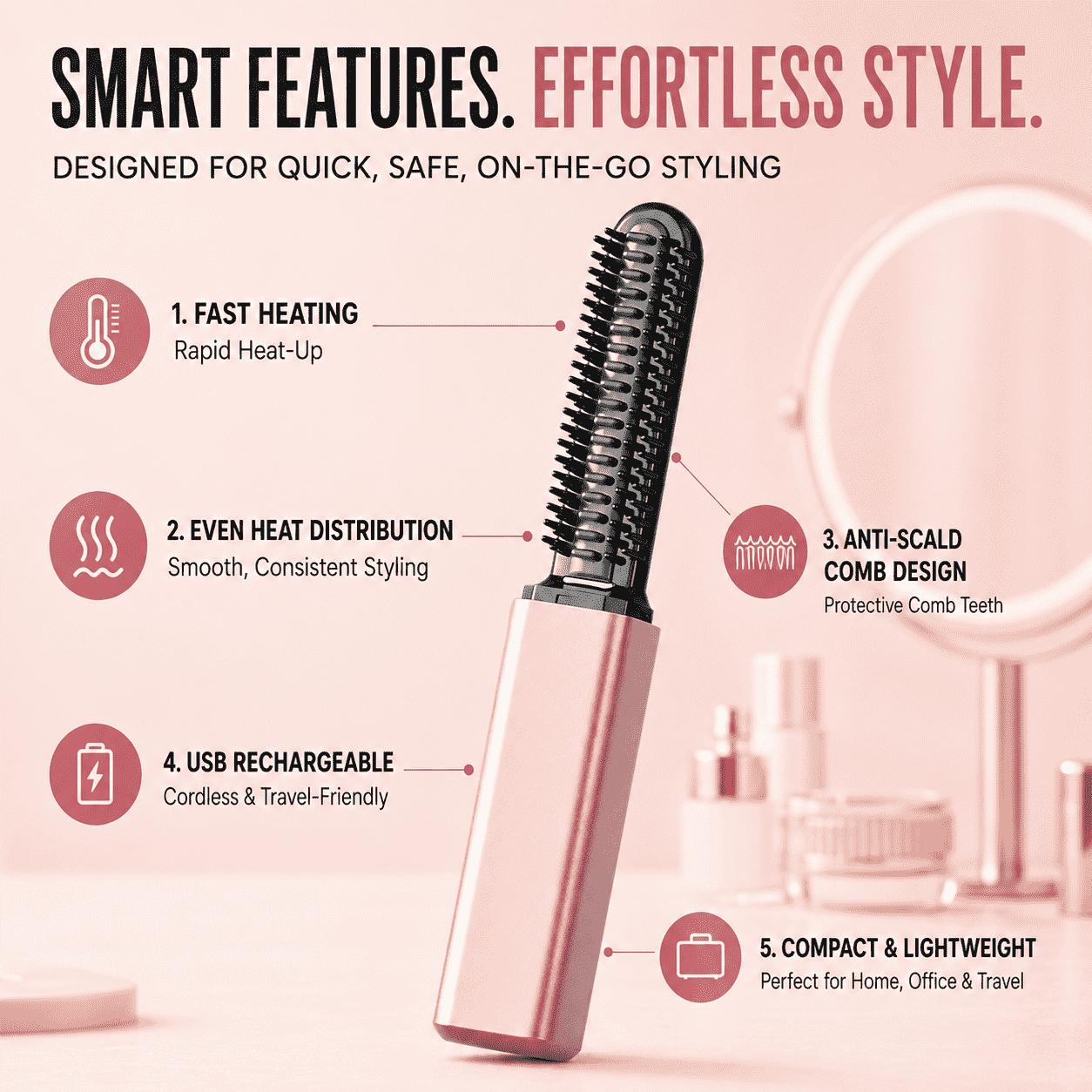 3-in-1 Anti-Scald Hair Styling Brush | Straighten, Curl & Volumize