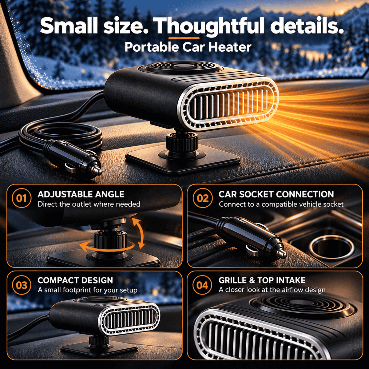 Portable Car Heater – Fast Windshield Defrost & Defog