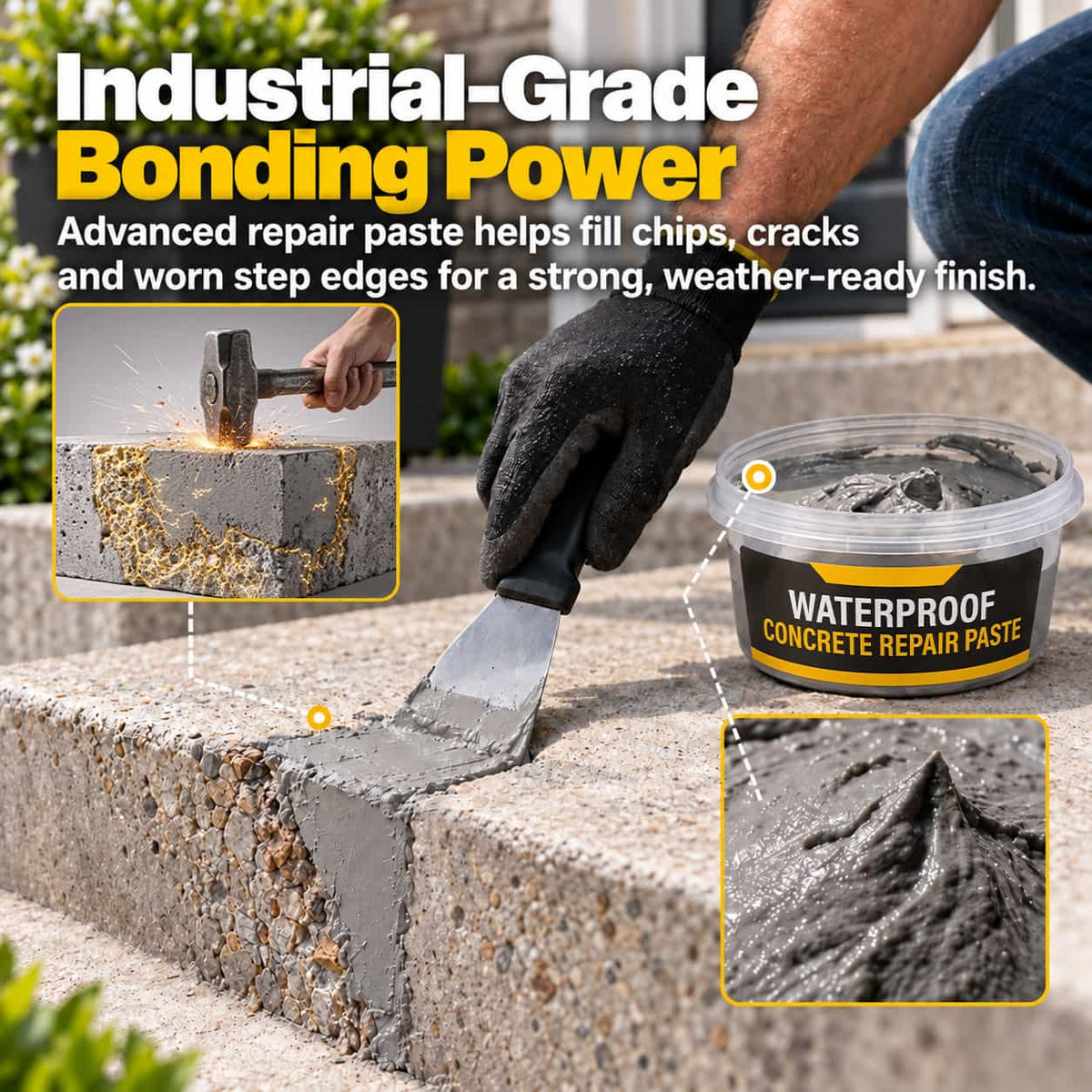 Waterproof Concrete Wall, Floor & Step Repair Paste – For Cracks, Holes & Chips🛡️
