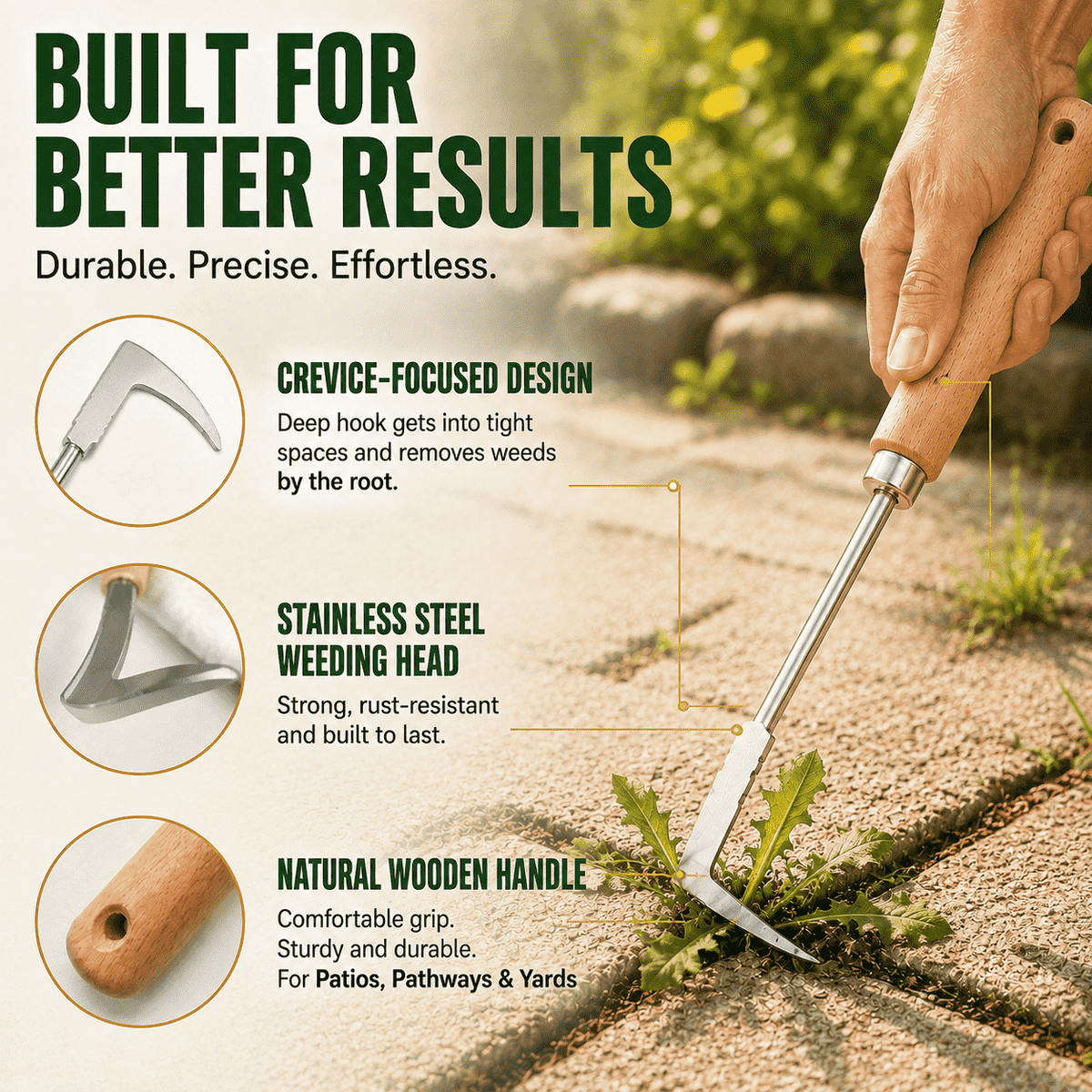 Stainless Steel Crevice Weeder — Hook. Pull. Gone. Right from the Root