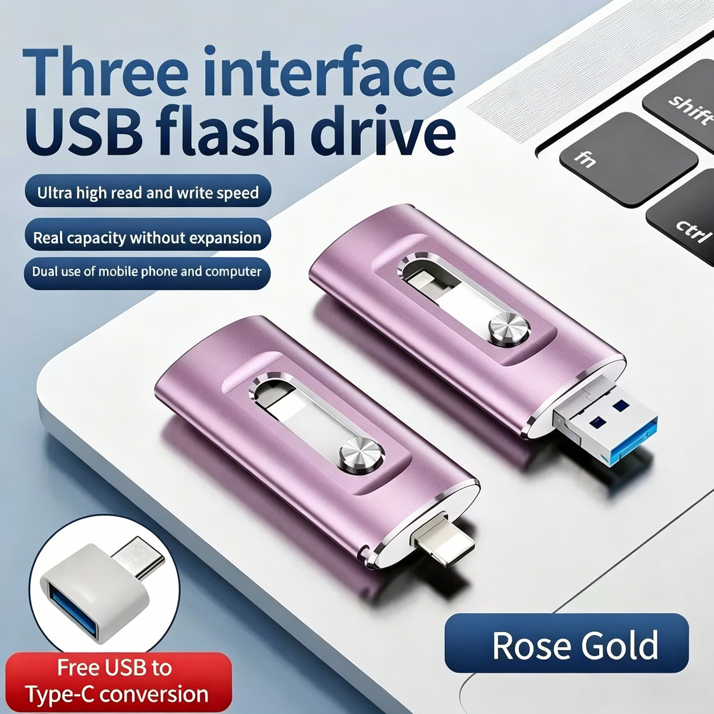 2TB Large-Capacity 4-in-1 High-Speed USB Flash Drive, Universal for Phones & Computers, One-Click Photo Backup & Storage Expansion Gadget