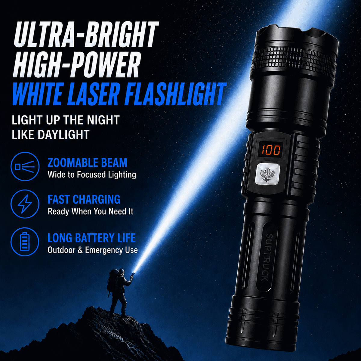 Ultra-Bright High-Power Rechargeable Flashlight — Zoom Beam, Fast Charging & Long Battery for Outdoor & Emergency Use