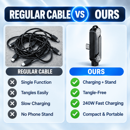 ⚡ 240W 2-in-1 USB-C Fast Charging Cable with Rotating Phone Stand🍀