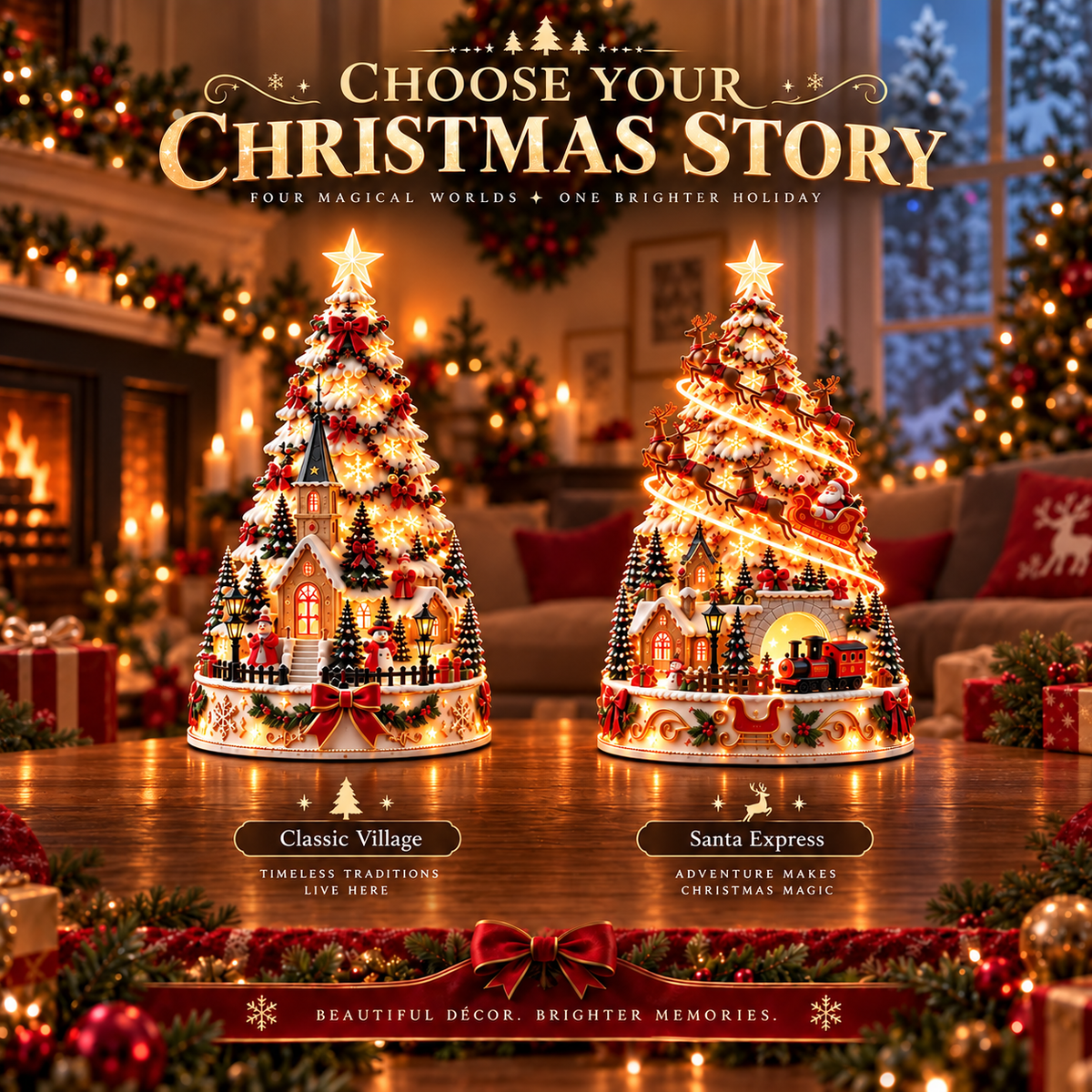 🎄 Magical Christmas Village Projection Centrepiece – 2 Festive Scenes🌼