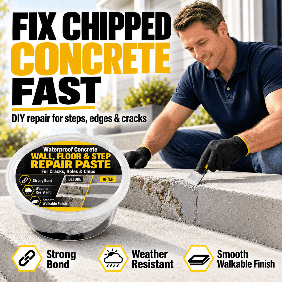 Waterproof Concrete Wall, Floor & Step Repair Paste – For Cracks, Holes & Chips🛡️