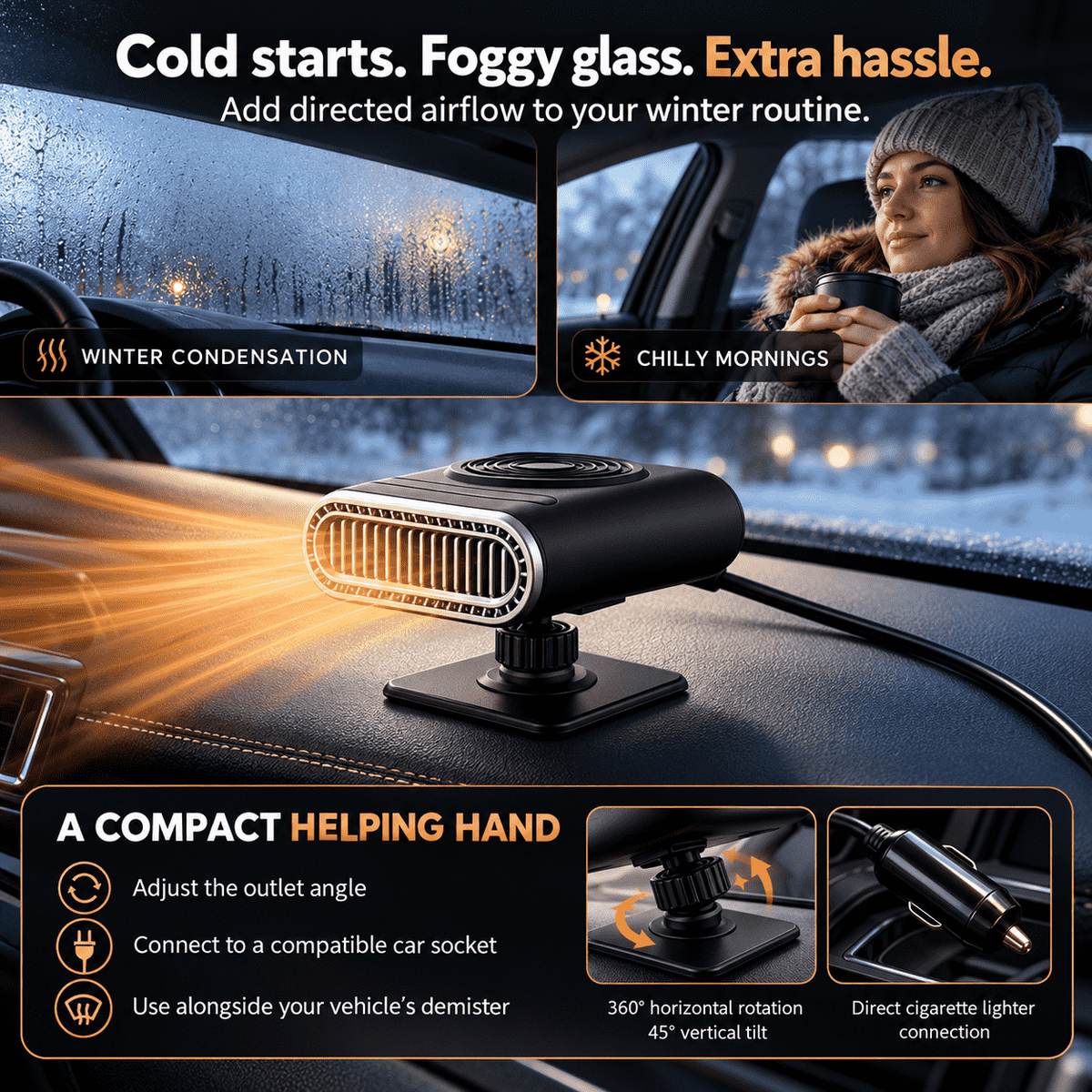 Portable Car Heater – Fast Windshield Defrost & Defog