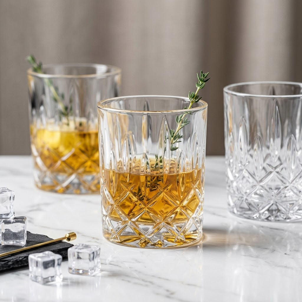 Navopalo 8-Piece Crystal Glassware Set: 4 Highball Glasses (325ml) and 4 Whiskey Glasses (325ml) - Premium Crystal Tumblers for Water, Juice, and Spirits