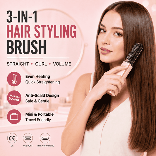 3-in-1 Anti-Scald Hair Styling Brush | Straighten, Curl & Volumize🍀