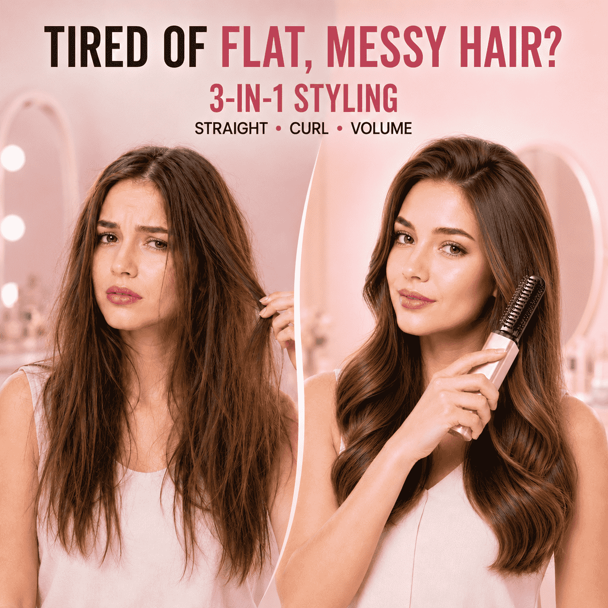 3-in-1 Anti-Scald Hair Styling Brush | Straighten, Curl & Volumize