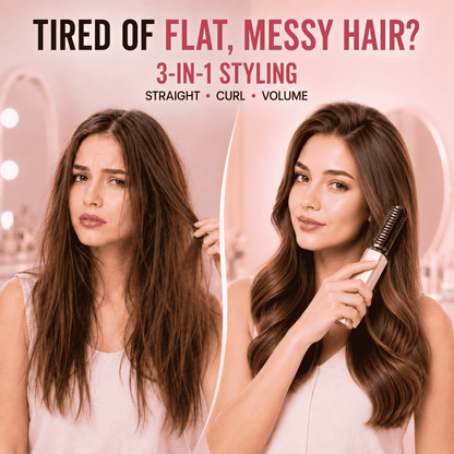 3-in-1 Anti-Scald Hair Styling Brush | Straighten, Curl & Volumize