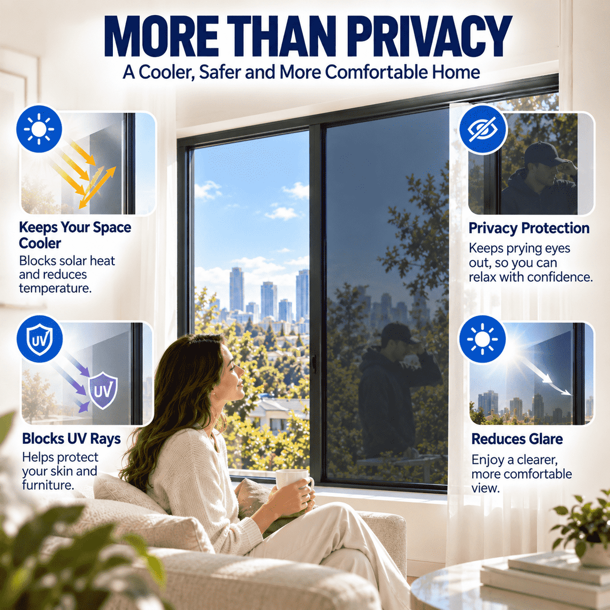 Window Privacy Film – One-Way Privacy, UV & Heat Protection🍇