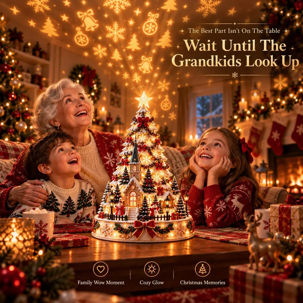 🎄 Magical Christmas Village Projection Centrepiece – 2 Festive Scenes🌼