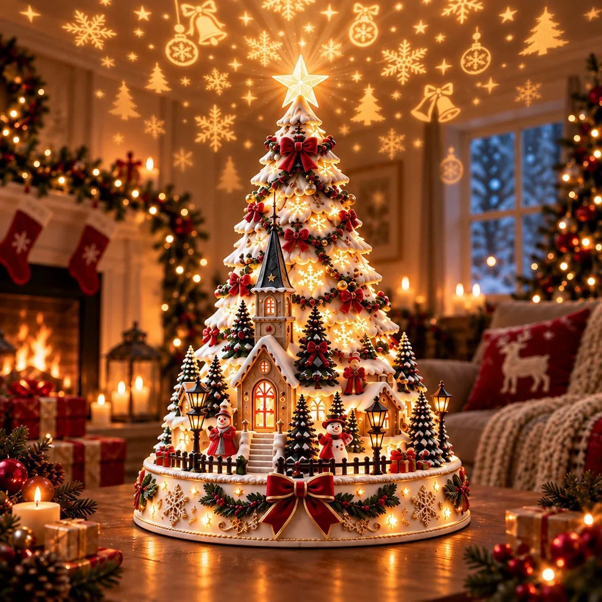 🎄 Magical Christmas Village Projection Centrepiece – 2 Festive Scenes🌼