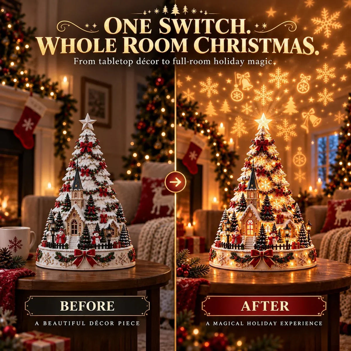 🎄 Magical Christmas Village Projection Centrepiece – 2 Festive Scenes🌼