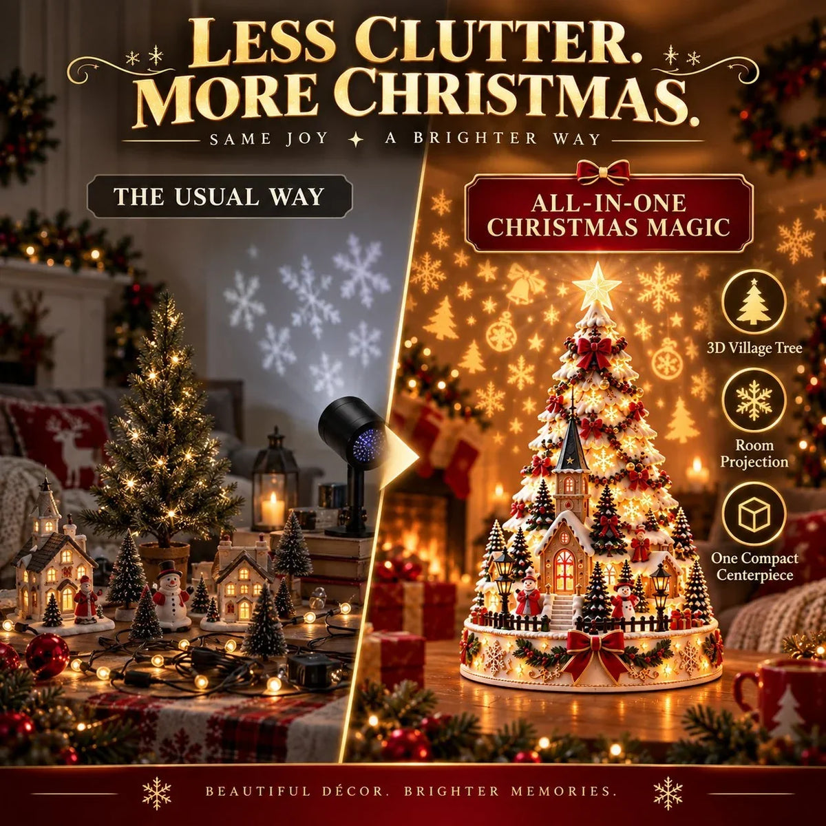 🎄 Magical Christmas Village Projection Centrepiece – 2 Festive Scenes🌼
