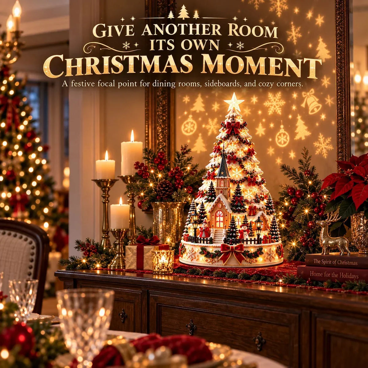 🎄 Magical Christmas Village Projection Centrepiece – 2 Festive Scenes🌼