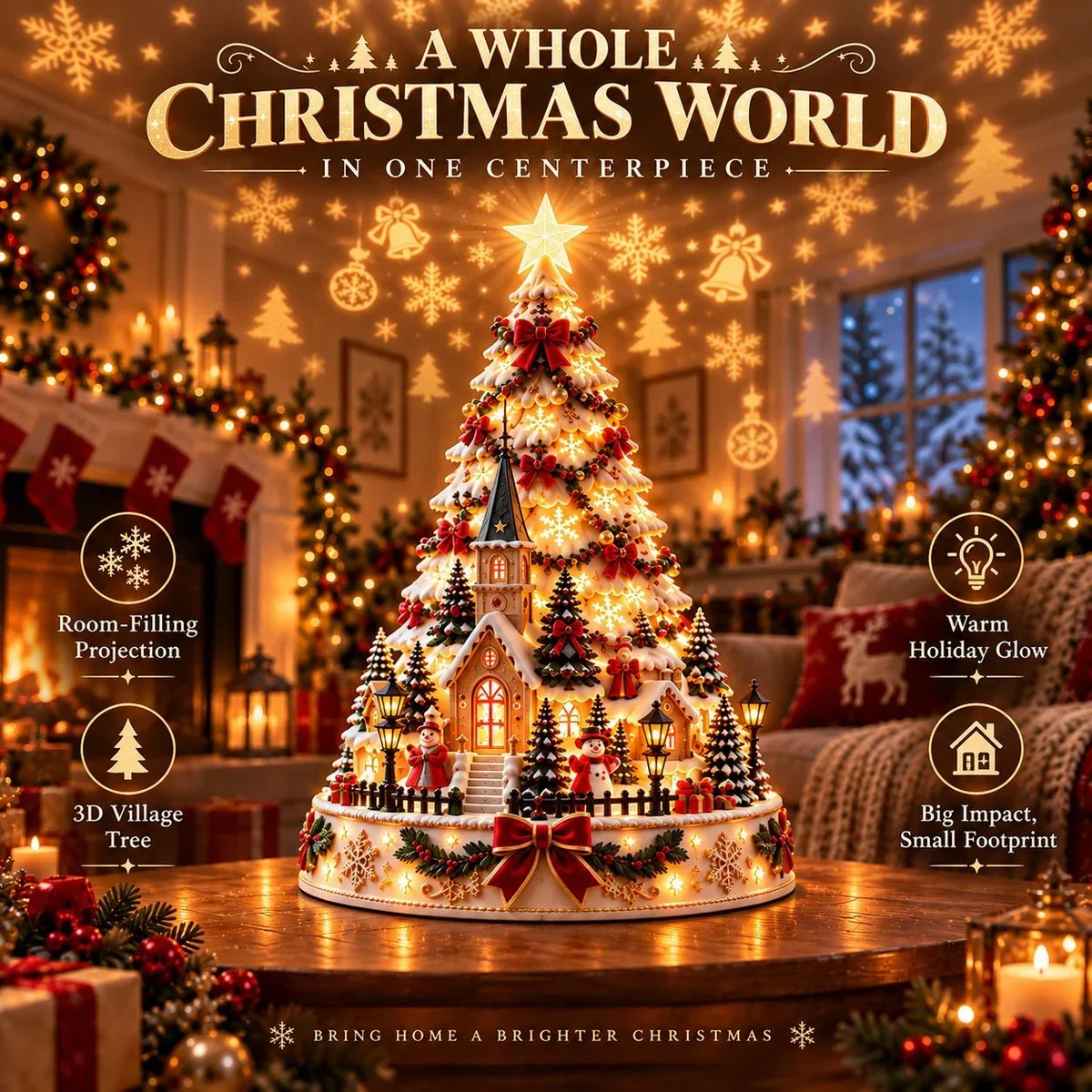 🎄 Magical Christmas Village Projection Centrepiece – 2 Festive Scenes🌼