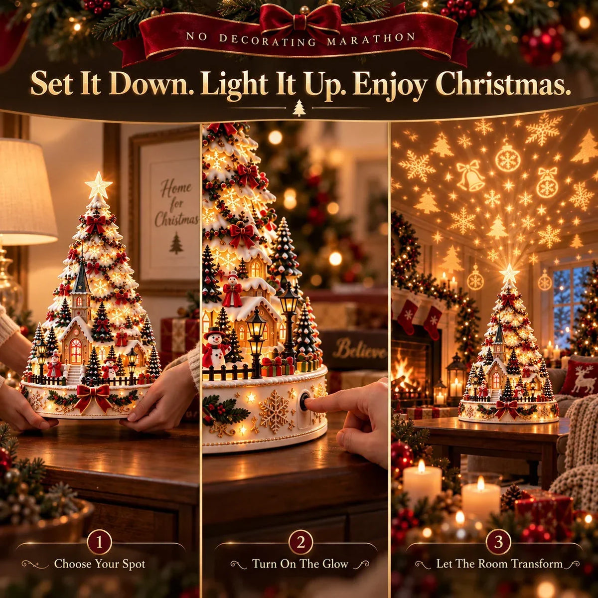 🎄 Magical Christmas Village Projection Centrepiece – 2 Festive Scenes🌼