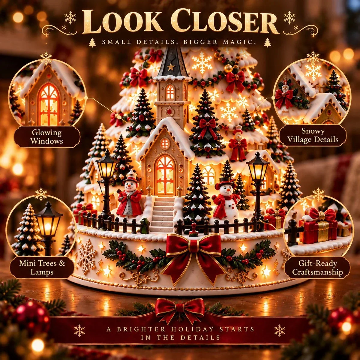 🎄 Magical Christmas Village Projection Centrepiece – 2 Festive Scenes🌼