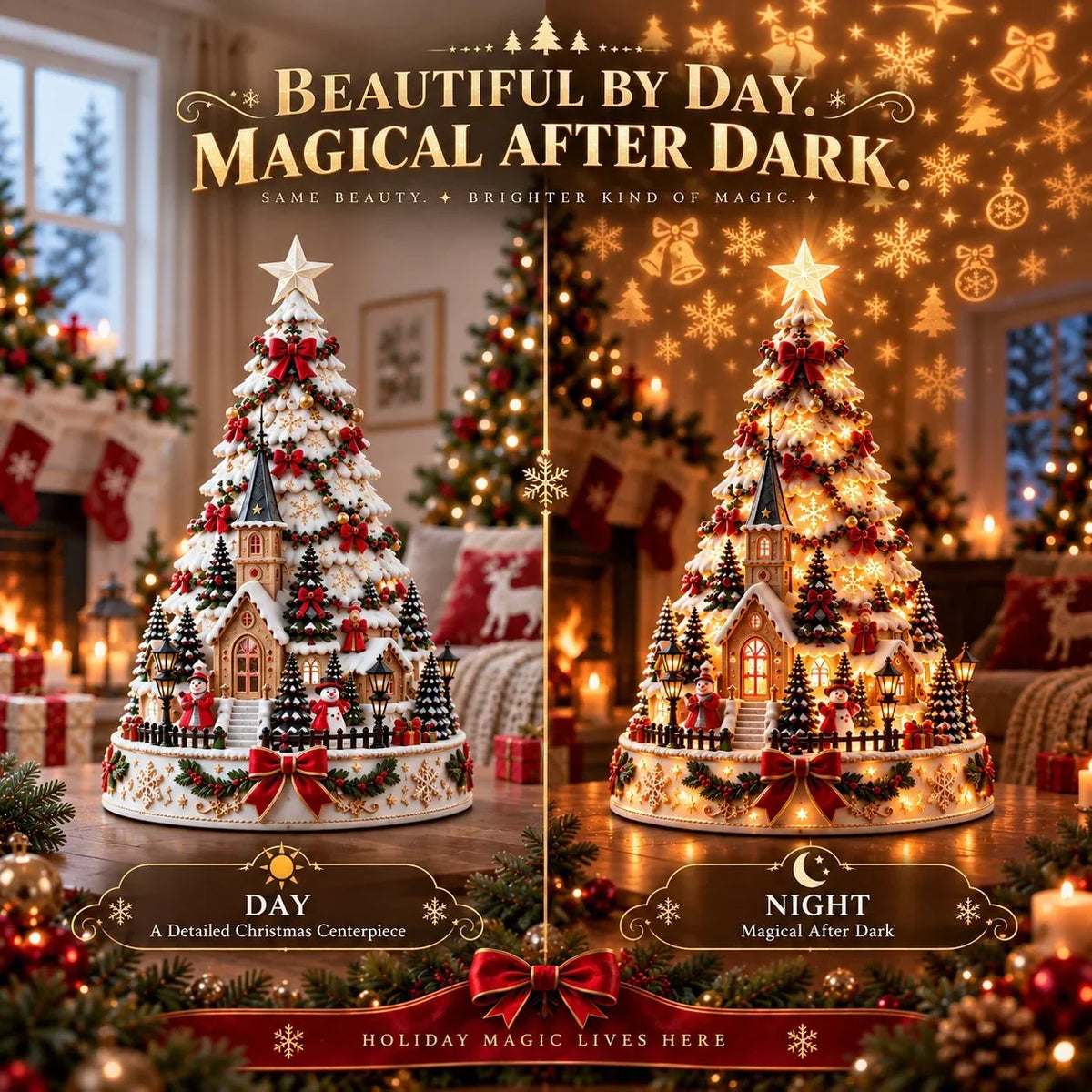 🎄 Magical Christmas Village Projection Centrepiece – 2 Festive Scenes🌼