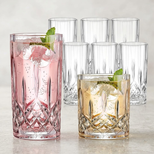 Navopalo 8-Piece Crystal Glassware Set: 4 Highball Glasses (325ml) and 4 Whiskey Glasses (325ml) - Premium Crystal Tumblers for Water, Juice, and Spirits