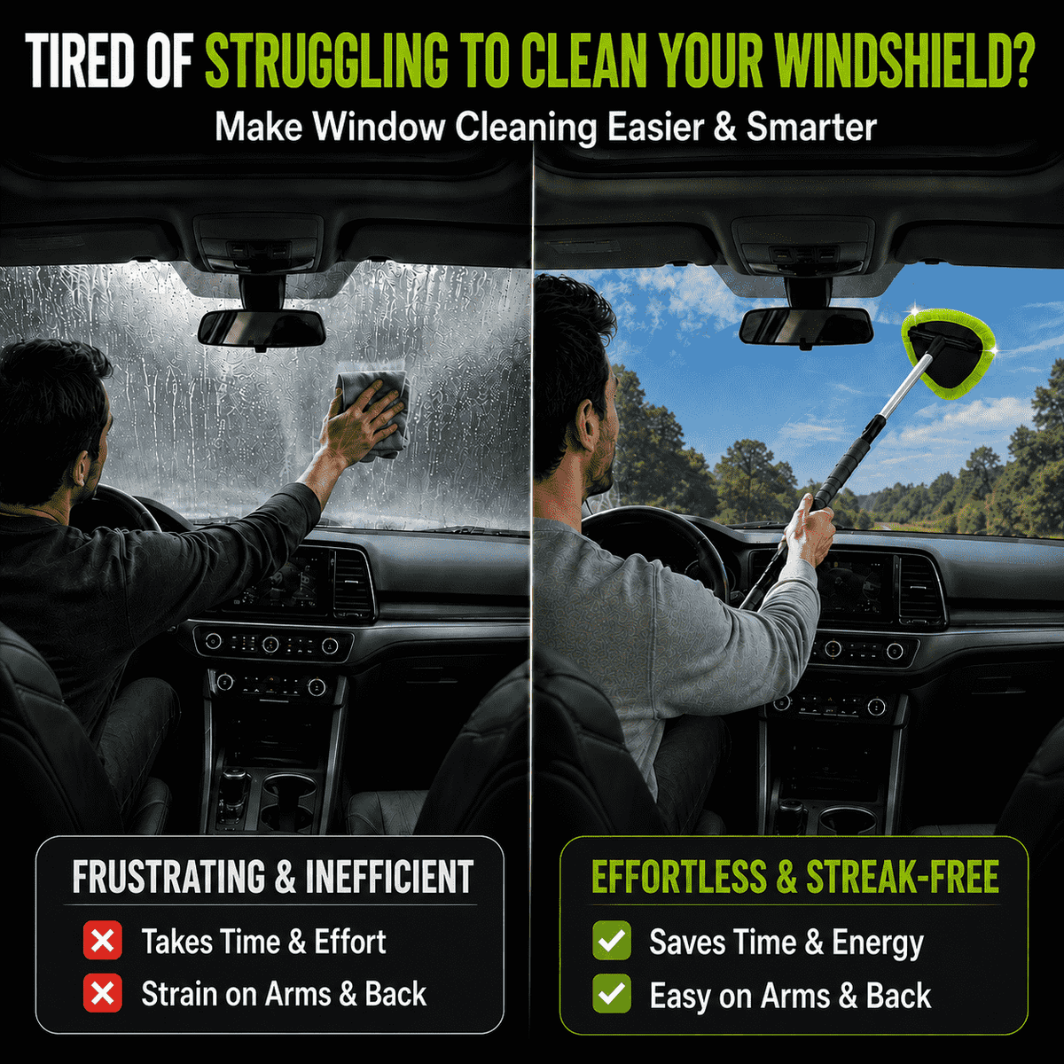 Car Windshield Cleaning Brush — Extendable Microfiber for 360° Window Cleaning