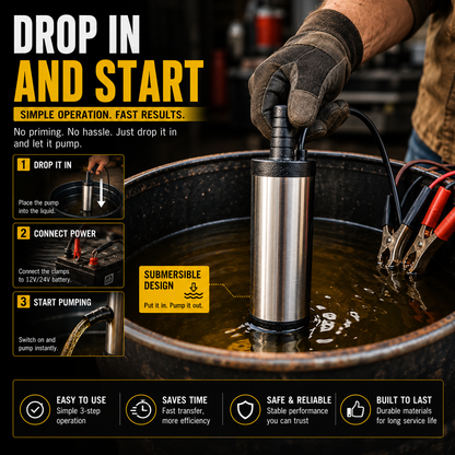 🔥Portable Submersible Pump, DC 12V, Ideal for Diesel, Kerosene & Water - Lightweight, Easy Install, 3m Wire, Coal Oil, Small Size