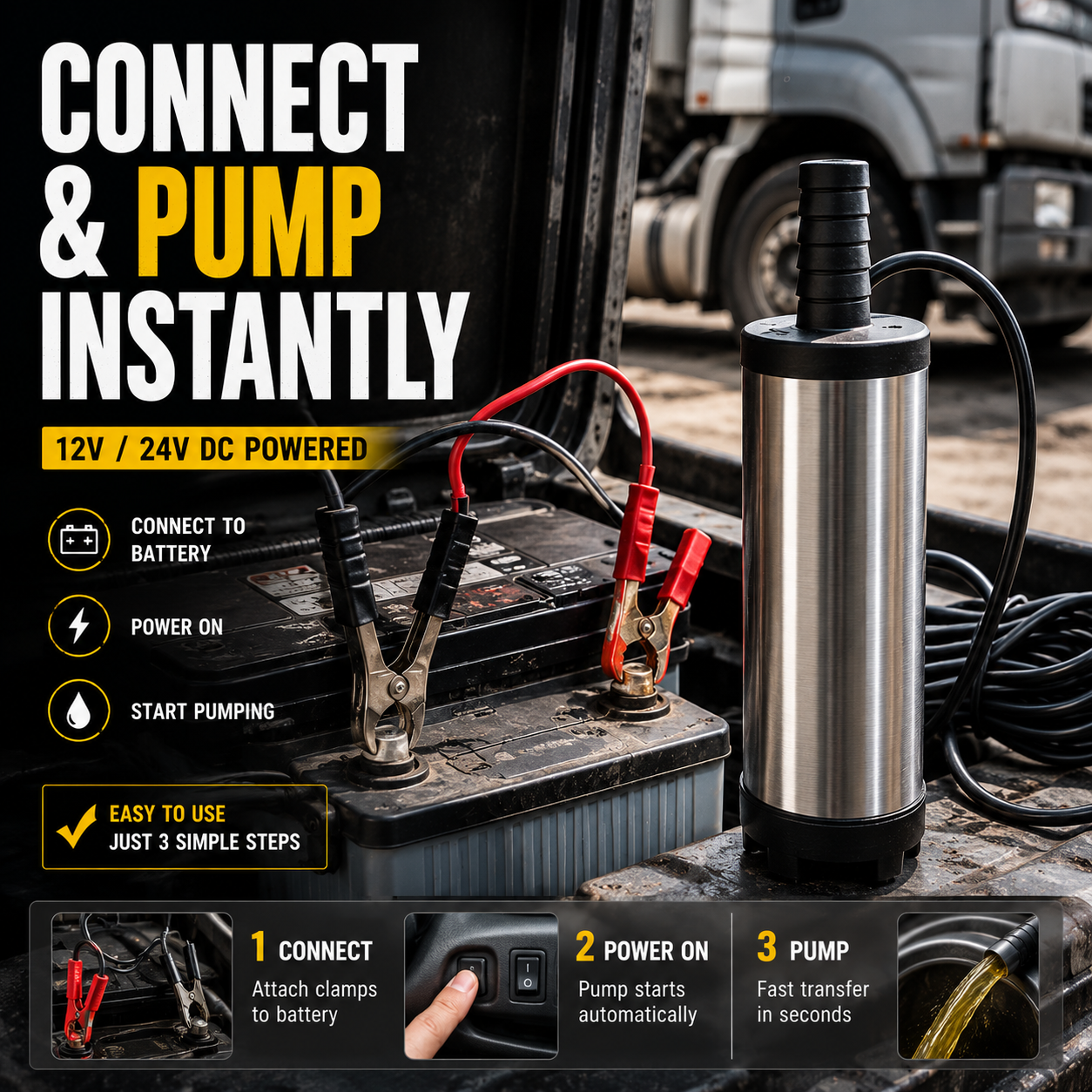 🔥Portable Submersible Pump, DC 12V, Ideal for Diesel, Kerosene & Water - Lightweight, Easy Install, 3m Wire, Coal Oil, Small Size