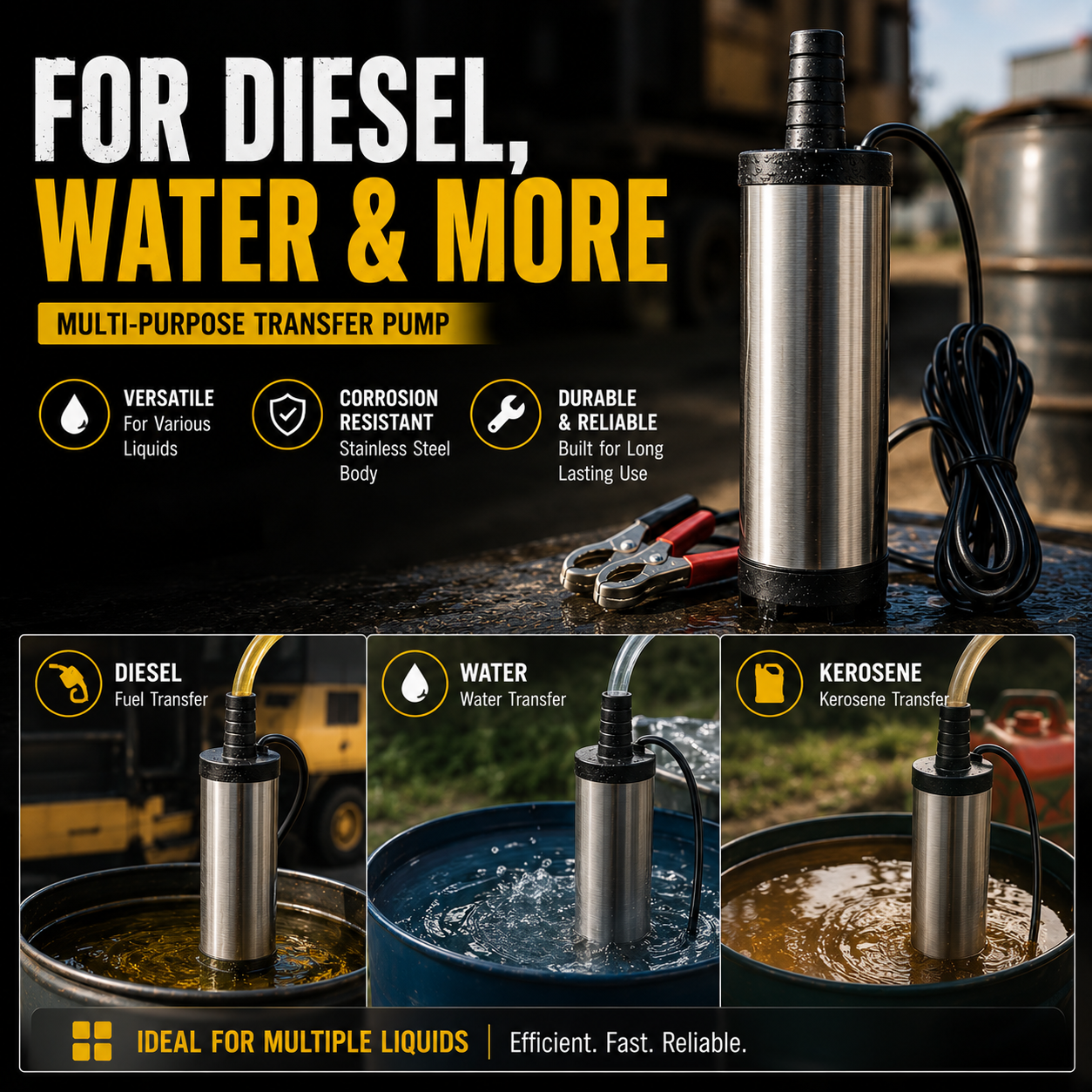 🔥Portable Submersible Pump, DC 12V, Ideal for Diesel, Kerosene & Water - Lightweight, Easy Install, 3m Wire, Coal Oil, Small Size