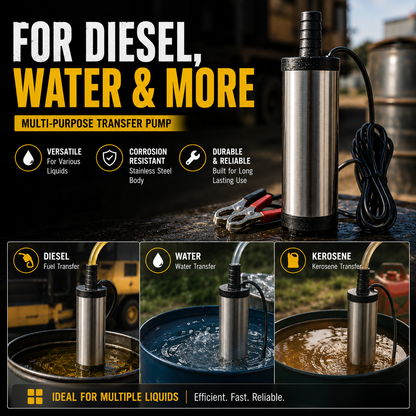 🔥Portable Submersible Pump, DC 12V, Ideal for Diesel, Kerosene & Water - Lightweight, Easy Install, 3m Wire, Coal Oil, Small Size