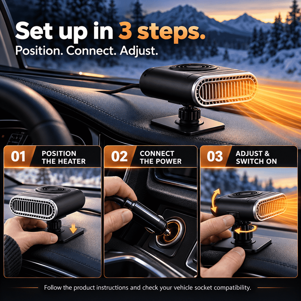 Portable Car Heater – Fast Windshield Defrost & Defog