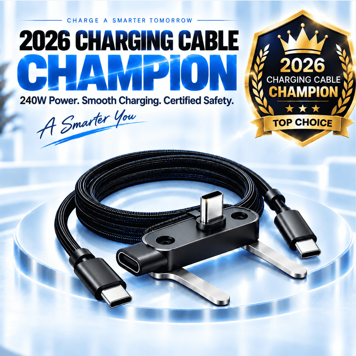 ⚡ 240W 2-in-1 USB-C Fast Charging Cable with Rotating Phone Stand🍀