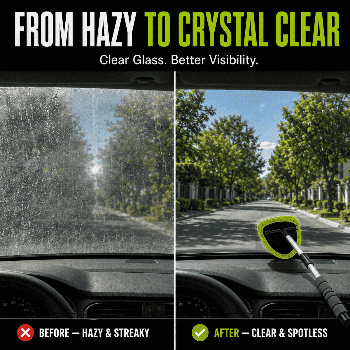 Car Windshield Cleaning Brush — Extendable Microfiber for 360° Window Cleaning