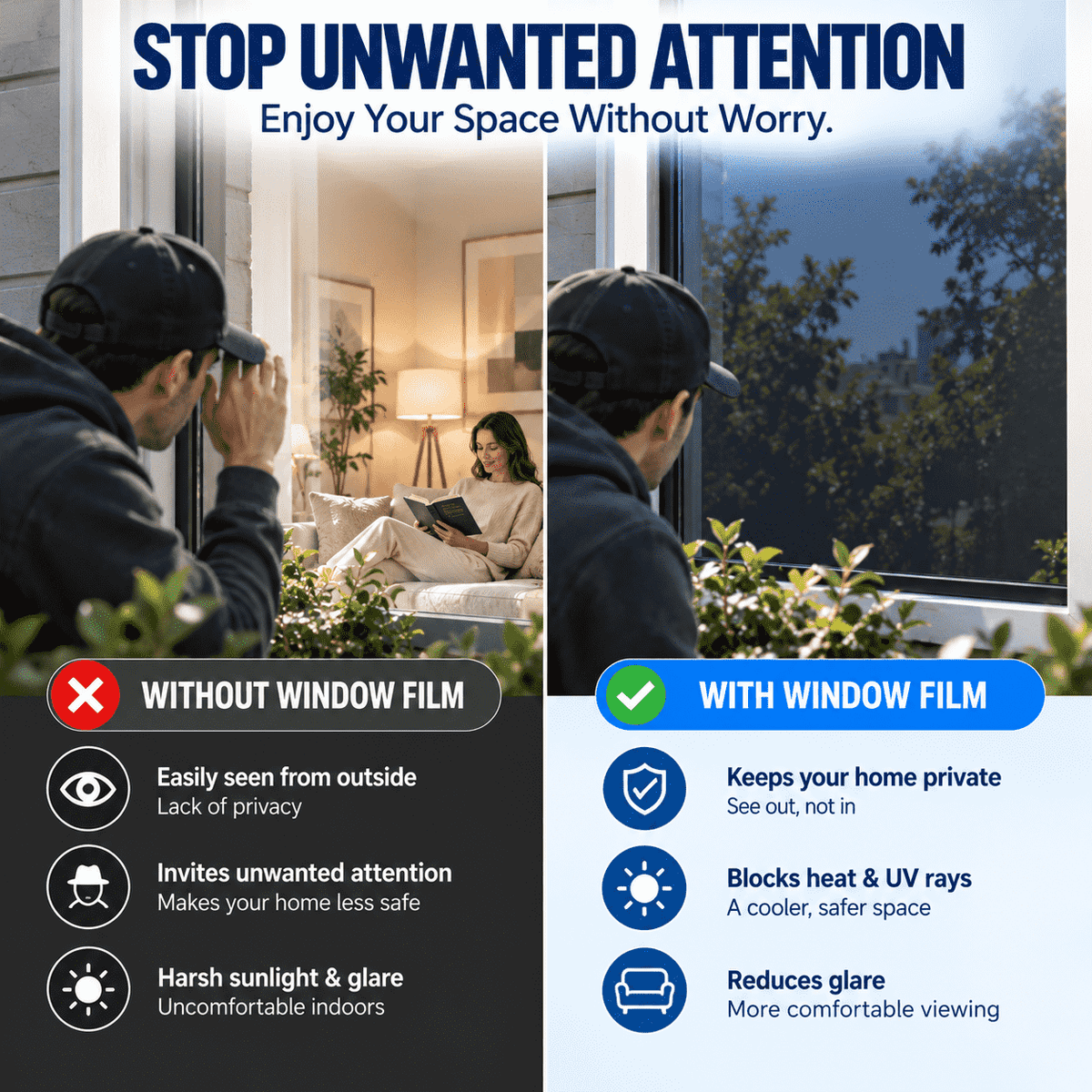 Window Privacy Film – One-Way Privacy, UV & Heat Protection🍇