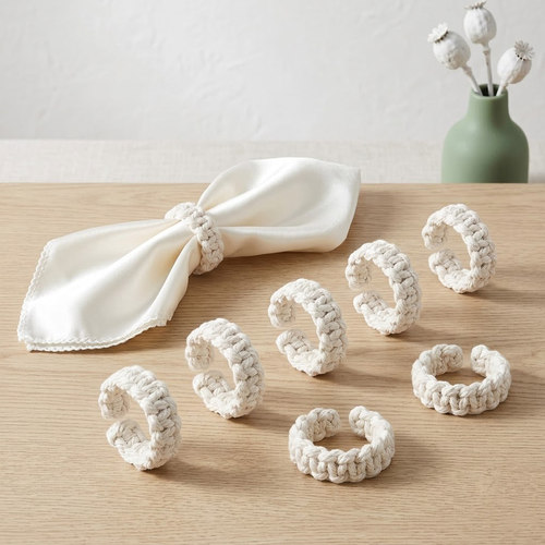 Navopalo Handmade Cotton Napkin Rings Set of 6 - Boho Farmhouse Style Napkin Holders, Rustic Woven Rope Table Rings for Wedding, Party, and Daily Dining Decor
