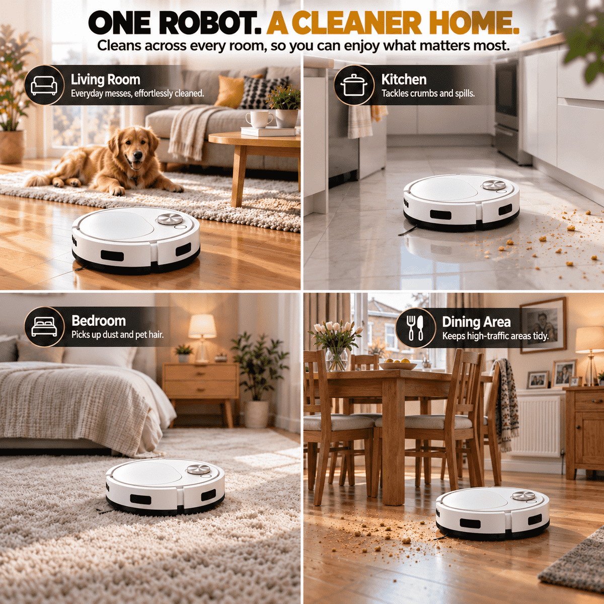 Smart 2-in-1 Robot Vacuum & Mop — Effortless Cleaning for Floors, Carpets & Pet Hair ✨