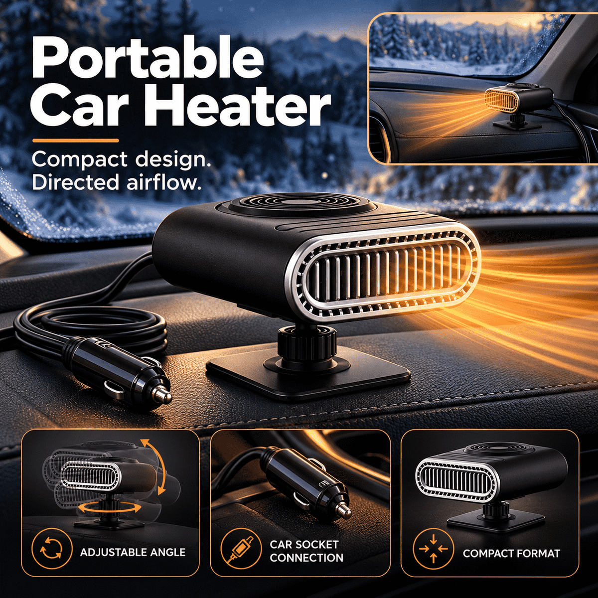 Portable Car Heater – Fast Windshield Defrost & Defog