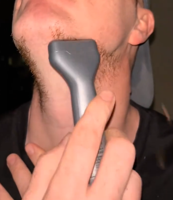 Shaver being used on the chin