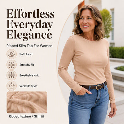 ⭐ Women's Classic Crew Neck Ribbed Knit Top